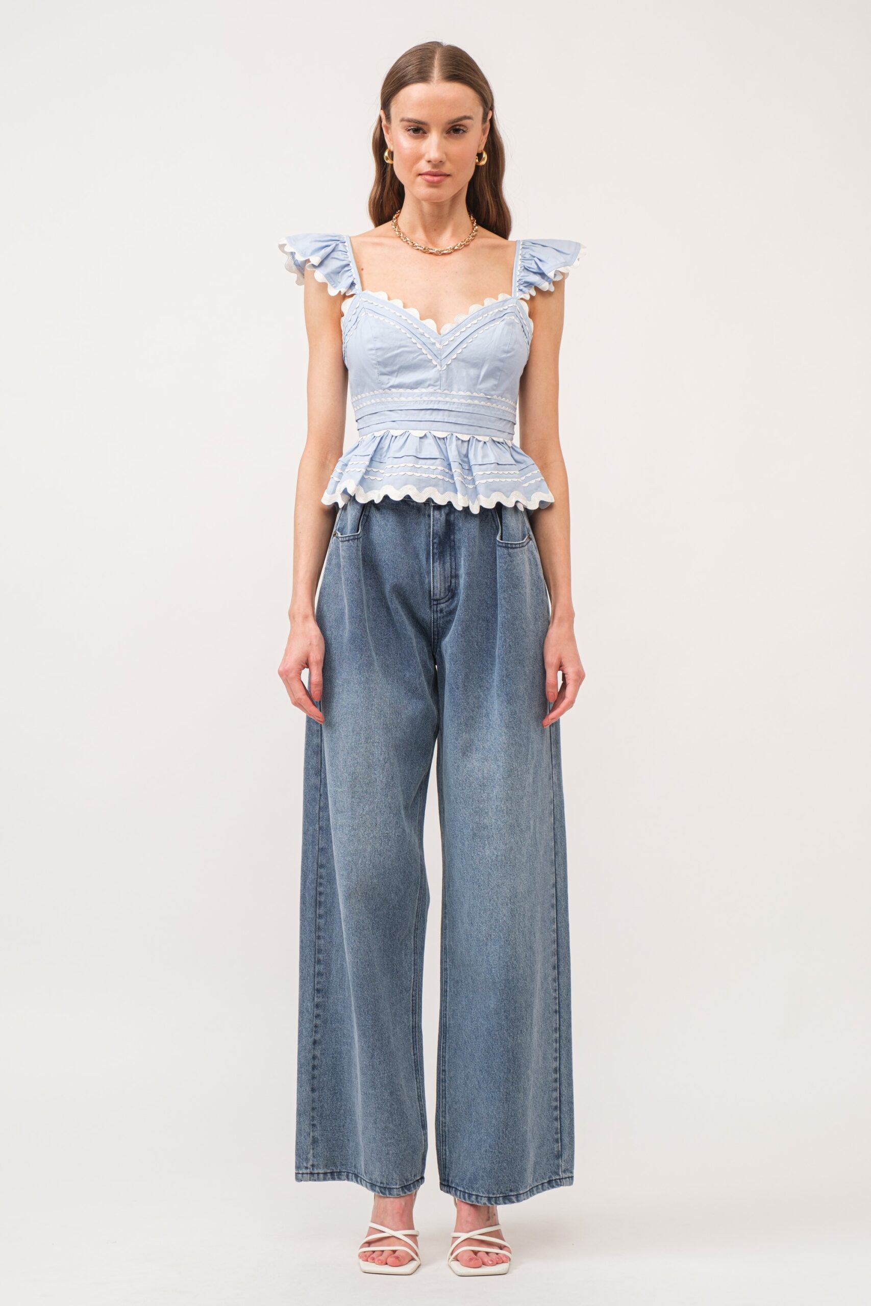 JEANIE TOP AZUL DE ALGODON CON FORRO