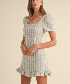 MINIVESTIDO METALIZADO CON CUELLO CUADRADO