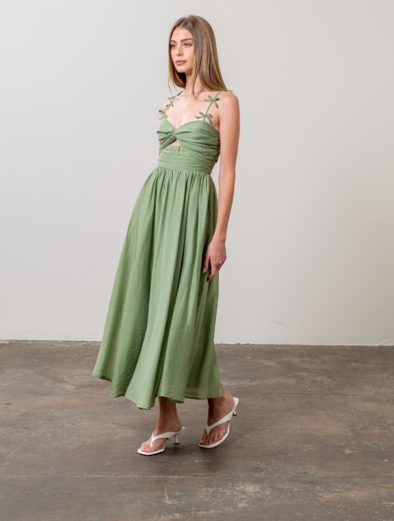 VESTIDO MIDI PLISADO CON DETALLE DE LAZO DE TIRANTES - Image 3