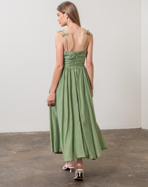 VESTIDO MIDI PLISADO CON DETALLE DE LAZO DE TIRANTES - Image 4